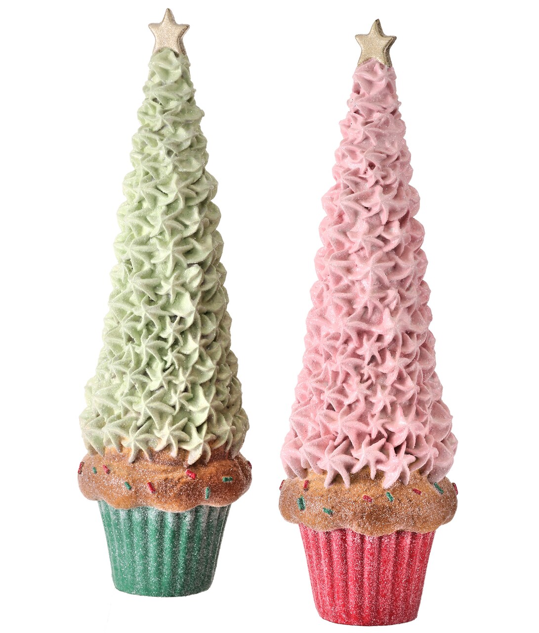 Contemporary Home Living Set of 2 Frosted Cupcake Christmas Tree Tabletop Decorations 12.5"